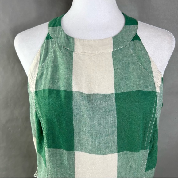 Anthropologie Midi Dress US Maeve Greta Green Gingham Check Linen Blend A-Line - Picture 5 of 10